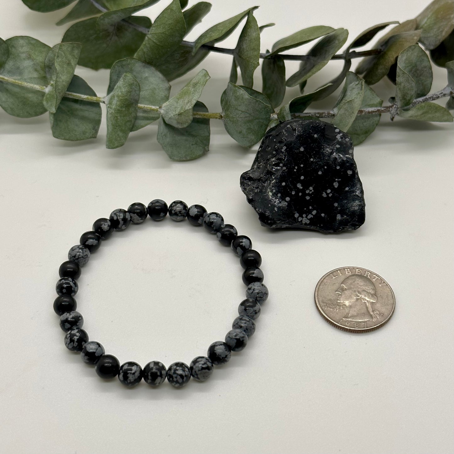 Snowflake Obsidian Beaded Bracelet