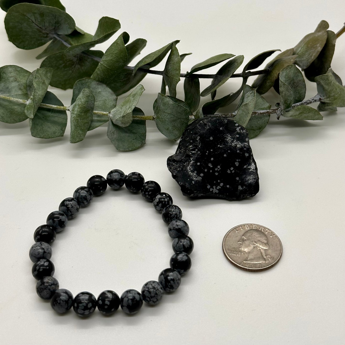 Snowflake Obsidian Beaded Bracelet